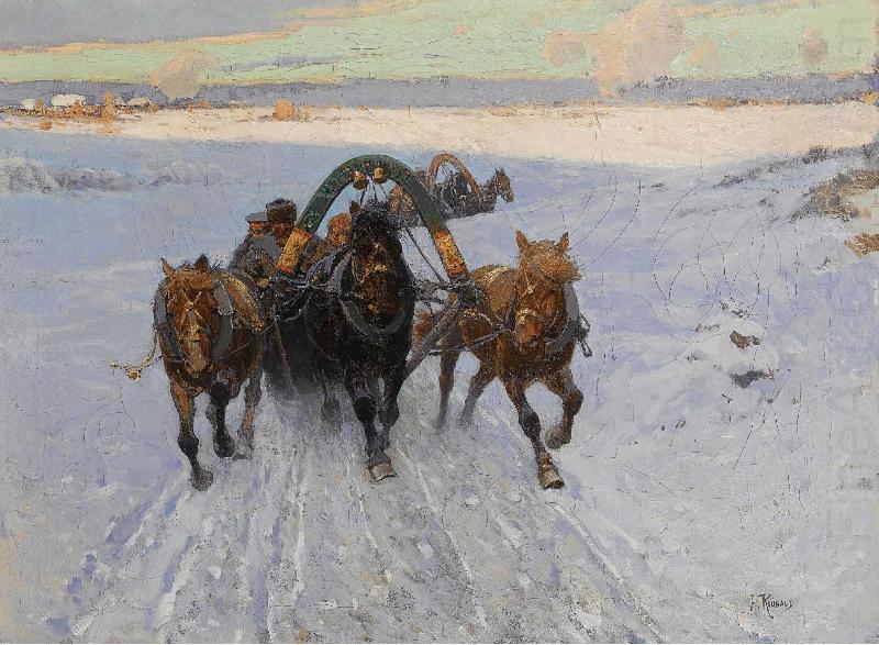 Troika racing through the snow, Franz Roubaud